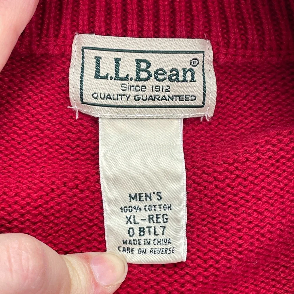 LL Bean Sweater Men's Size XL Red Cold Weather 100% Cotton Knit 0BTL7